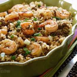 A healthier twist on a Cajun classic, the addition of shrimp turns this "dirty brown rice" into a fabulous main dish. I'd like to think of this as a Cajun shrimp fried rice. With Mardi Gras ending tomorrow, I thought this would be the perfect timing to share this recipe from the archives because I LOVE this dish!