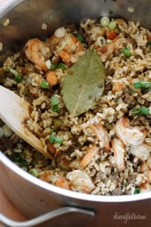 A healthier twist on a Cajun classic, the addition of shrimp turns this "dirty brown rice" into a fabulous main dish.