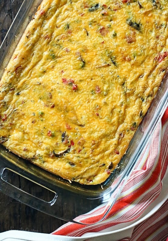 Make this delicious and easy breakfast veggie ham and cheese egg bake for brunch or make it ahead for meal prep for the week.