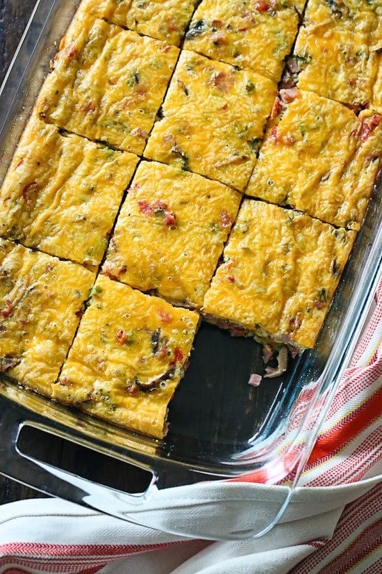 Make this delicious and easy breakfast veggie ham and cheese egg bake for brunch or make it ahead for meal prep for the week.
