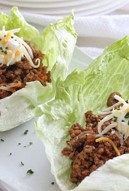 Turkey taco lettuce wraps are my go-to recipe when I want to eat something easy, delicious and light, and of course, healthy and low-carb! I forgo the taco shells and use lettuce leaves instead, and don't even miss them!