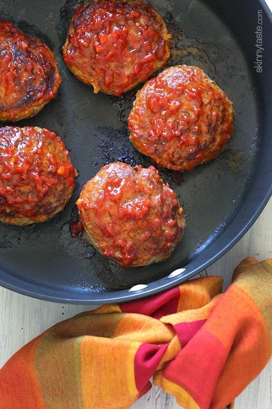 Skillet Harissa Turkey Meatloaf – making them in the skillet means ready in less than 30 minutes! These got RAVE reviews on Skinnytaste!