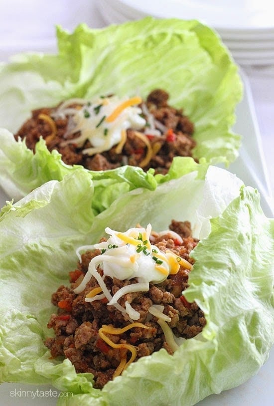 Turkey taco lettuce wraps are my go-to recipe when I want to eat something easy, delicious and light, and of course, healthy and low-carb! I forgo the taco shells and use lettuce leaves instead, and don't even miss them!