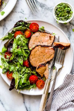 This easy Grilled Cumin Spiced Pork Tenderloin is perfect for summer nights. I season it with a quick, flavorful rub then throw it on the grill. While it cooks for 30 minutes, I make a salad and dinner is ready!