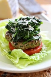 These Broccoli Rabe Turkey Burgers are deliciously flavorful – I skipped the bun, served them over lettuce and topped with sauteed broccoli rabe