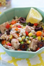 Italian tuna and brown rice salad is wonderful, easy lunch using basic pantry items such as tuna, brown rice, capers and good quality chopped olives plus some frozen mixed vegetables and fresh lemon juice.