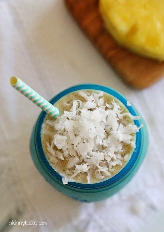 No time for breakfast? Make a smoothie! I love this combination of bananas and pineapple to create this Pina Banana Colada Smoothie