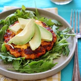 Some burgers are just meant to be eaten without a bun. These delicious, omega-packed, naked salmon burgers with sriracha mayo are the perfect example!