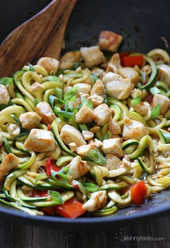 Kung Pao Chicken Zoodles For Two – I swapped the noodles with zucchini noodles and the results were fantastic!! (under 300 calories).