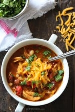 A delicious twist on traditional chili – shredded chicken, beans and BBQ sauce are simmered in one big pot which has just a touch of sweetness that makes this meal Seriously Delish!