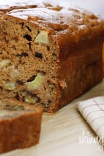 Moist cinnamon apple bread made with homemade applesauce, small chunks of fresh apples and walnuts in every bite. It's so moist and delicious, you won't believe it's low fat!