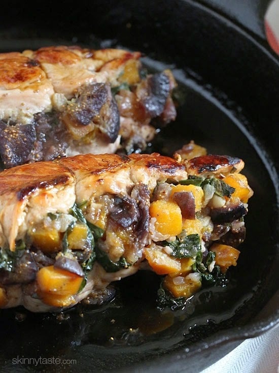 Stuffed Turkey Breasts with Butternut Squash and Figs is a wonderful One-Pan Fall dish. This is also Whole30 compliant as well as gluten-free, low-carb, keto and Paleo. Turkey tenderloins are stuffed with sauteed butternut squash, spinach and figs, a meal-in-one with savory and sweet flavors.