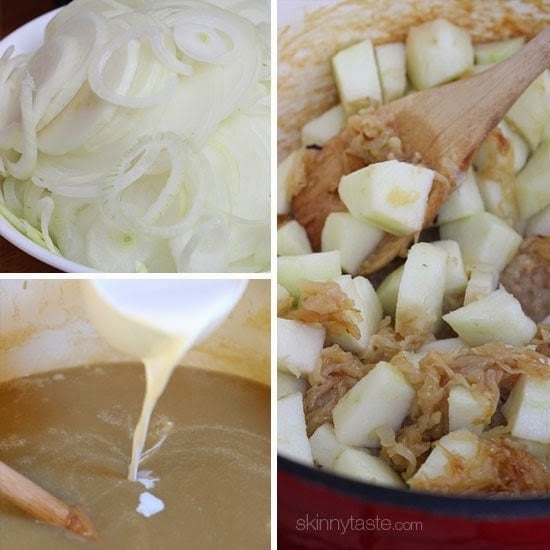 Caramelized Apple Onion Soup tastes like fall in a bowl! Apples and caramelized onions are simmered with cider and broth, and blended with a touch of cream.
