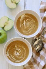 Caramelized Apple Onion Soup tastes like fall in a bowl! Apples and caramelized onions are simmered with cider and broth, and blended with a touch of cream.