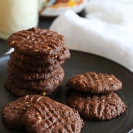 These cookies are amazing!!! And so easy to make,  you don't even need a mixer! Only 5 ingredients including Nutella, Chunky Almond Butter and Cocoa Powder.
