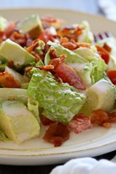 BLT Salad with Avocado is my low-carb solution to the classic sandwich! Made with center cut bacon, lettuce, tomatoes and avocado in a light dressing.