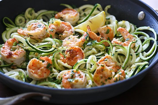 Shrimp Scampi Zoodles for Two, a delicious garlic shrimp and lemon dish over zucchini noodles is an EASY low-carb dish that takes less than 20 minutes! It's also gluten-free, paleo, Whole30 and keto!