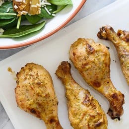 Easy weeknight dinner solution – grab some chicken, remove the skin, brush it with this Dijon-lime sauce and put it in the oven. You can make this with thighs or even breast if you prefer!