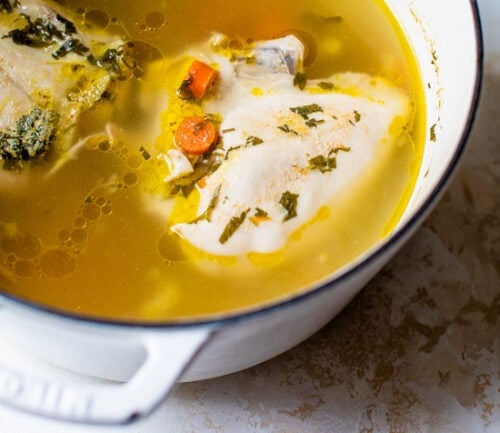 chicken soup in a pot