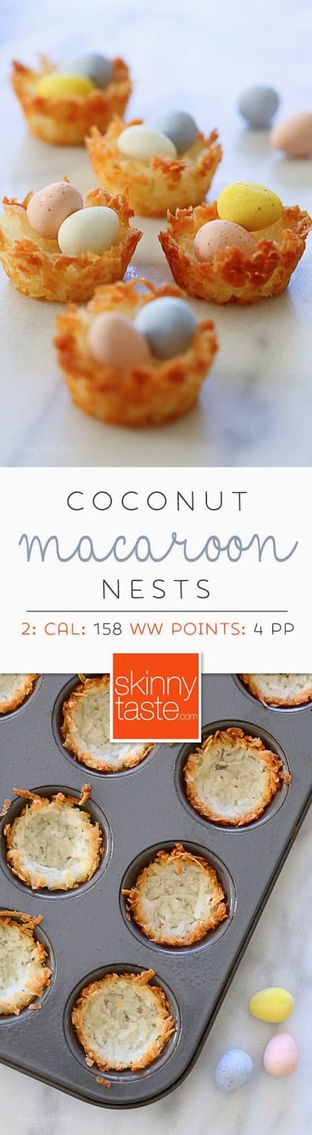 Easy gluten free coconut macaroons shaped like a bird's nest, filled with mini chocolate Cadbury eggs – a tasty Easter treat!