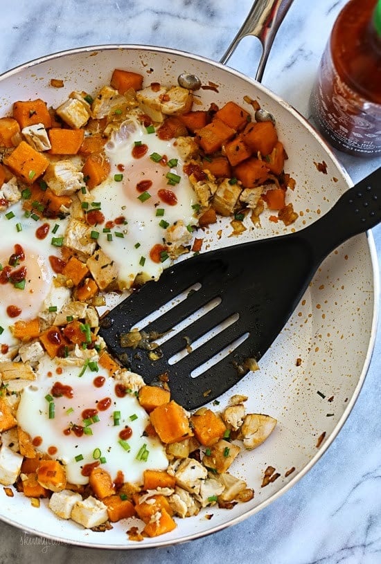 Skillet Sweet Potato Chicken Hash with Eggs – perfect for breakfast, brunch or lunch!