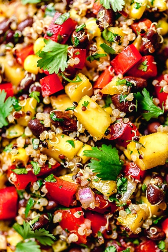 This healthy Southwestern Black Bean, Quinoa and Mango Salad is delicious, a great way to get more vegetables and plant-based foods to your diet.