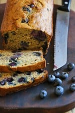 This blueberry banana combination goes so well together and makes a super moist bread. Using lots of very ripe sweet bananas allows you to cut back on the fat without sacrificing the flavor and texture.