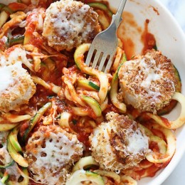 Baked Shrimp Parmesan over Zucchini Noodles – an easy, light and delicious shrimp dish made in under 30 minutes!