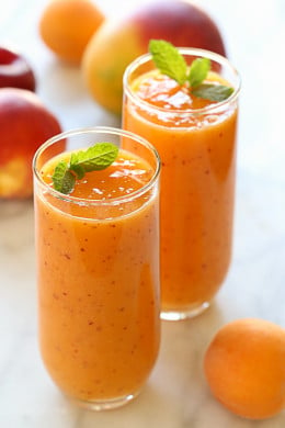 If a smoothie could taste like summer, this would be it! This dairy-free, gluten-free, vegan smoothie is simply delicious, made with ripe mango, plums, apricots and peaches or nectarines.