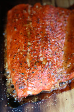 Cedar Plank Spice-Rubbed Salmon is a wonderful salmon dish made on a cedar plank topped with a brown sugar spice rub.