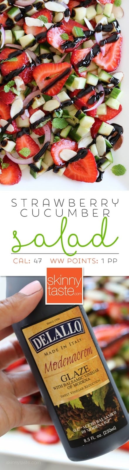 Strawberry Cucumber Salad – drizzled with balsamic glaze, an easy, light summer salad. 