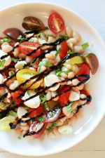 Nothing says summer like a Caprese salad, and this one is made with white beans for added protein and fiber. It's EASY to make, and there's no cooking required which is a bonus during these hot summer temperatures we're having this week.
