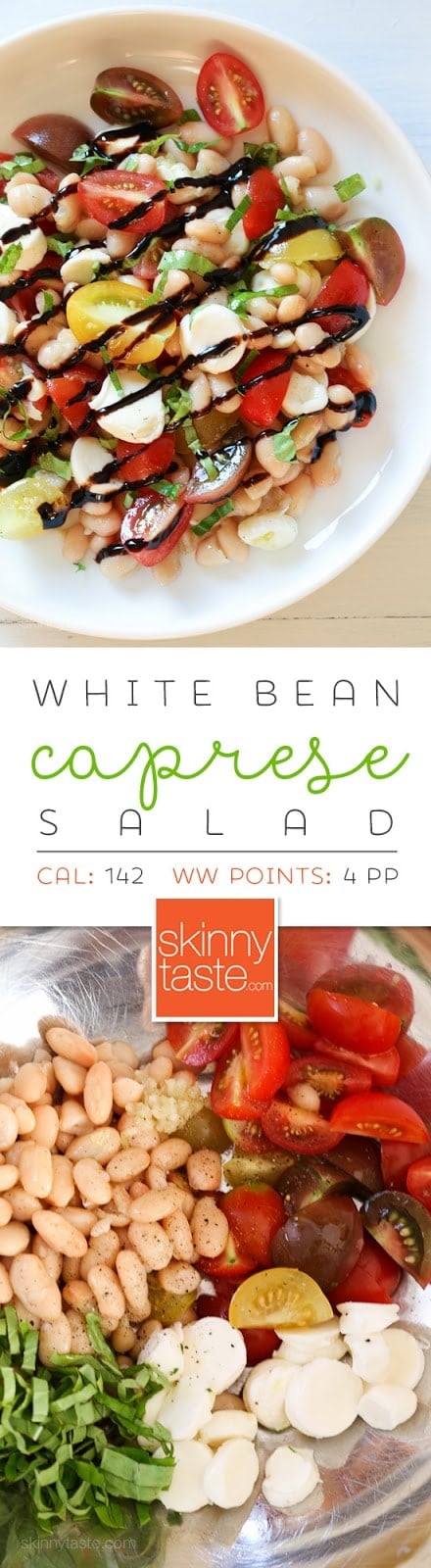 White Bean Caprese Salad – a delicious, protein packed summer salad that is EASY to make, no cooking required!