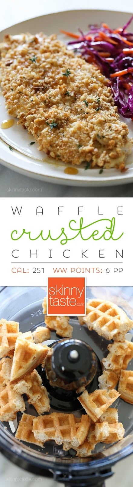 Waffle Crusted Chicken with Spicy Maple Sauce – a healthier twist on chicken and waffles!