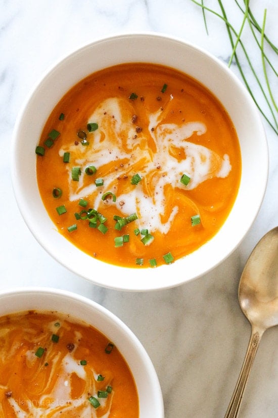These easy Slow Cooker Blissful Butternut Squash Soup is dairy-free, vegan and Whole30 compliant. Made with butternut squash and creamy coconut milk.
