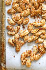 Smoky BBQ Spiced Pumpkin Seeds, a fun twist on roasted pumpkin seeds that are healthy to snack on, or use them as a salad topper.