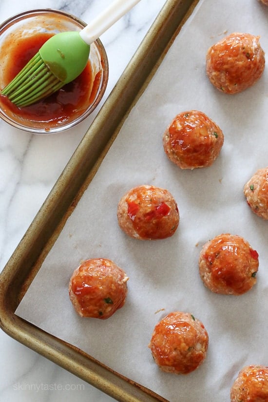 Sweet 'n Spicy Turkey Meatballs with Bacon and BBQ Sauce – perfect game day appetizer!