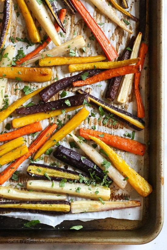 Roasted Rainbow Carrots with Ginger – an easy, colorful side dish.
