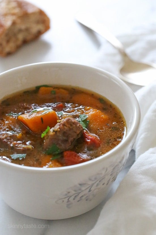 On a cold rainy night, there's nothing like warming up to a bowl of hearty beef stew made with winter squash, Marsala wine and fresh herbs. Make this in the slow cooker or pressure cooker, serve it with crusty bread and you have yourself a meal.
