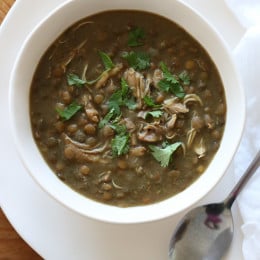 Chicken and lentil soup made in the Instant Pot (pressure cooker) – a healthy, nourishing meal that will fill you up and make plenty of servings so you can have leftovers for lunch or freeze the rest!