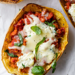Spaghetti Squash Sausage Lasagna Boats