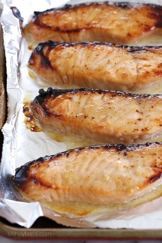 Miso Salmon on foil lined pan.