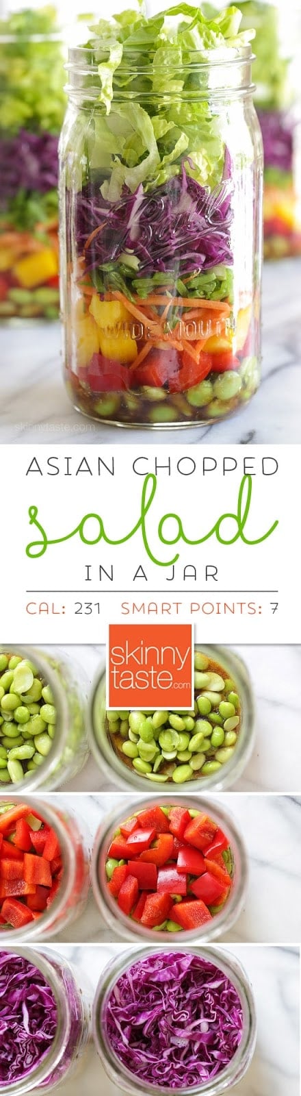 Asian Chopped Salad with Sesame Soy Vinaigrette (In a Jar) – perfect for lunch on the go! Weight Watchers Smart Points: 7 Calories: 231