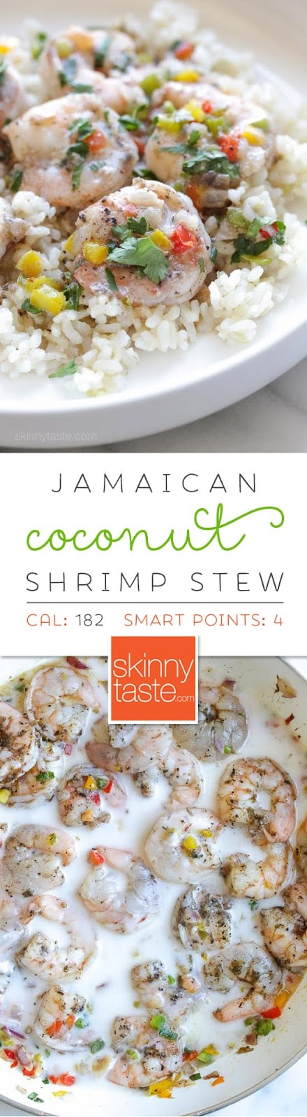 Jamaican Coconut Shrimp Stew – a quick, light and spicy shrimp dish simmered in coconut milk. Smart Points: 4 Calories: 182