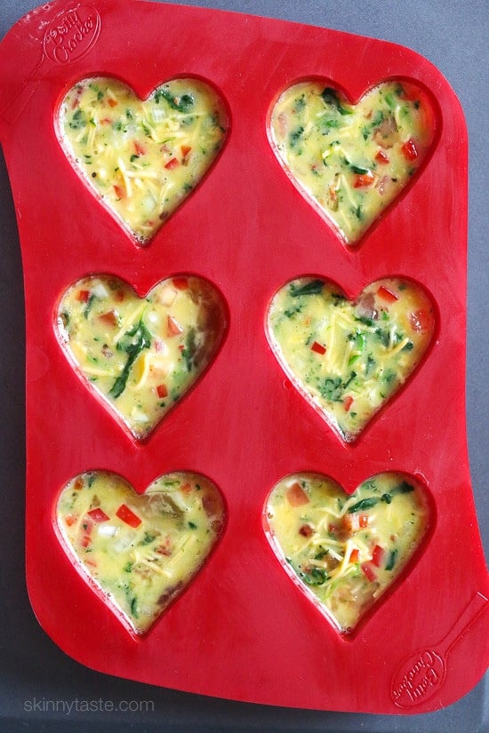 mixture in heart-shaped muffin pan