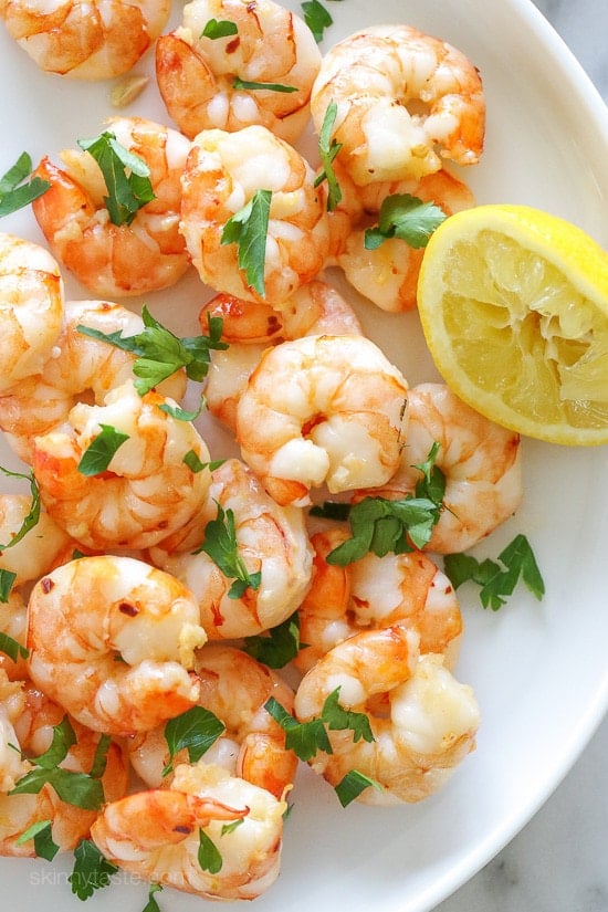 One of the quickest and easiest ways to prepare shrimp is to roast them in the oven and simply drizzle with some olive oil, garlic and fresh lemon juice.