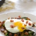 Breakfast Asparagus-Pancetta and Potato Hash topped with an egg – delicious!