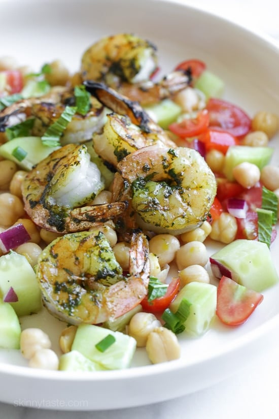 North African Spiced Grilled Shrimp and Chickpea Salad