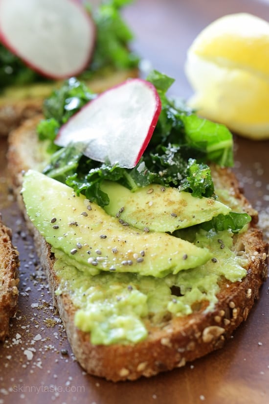 Avocado toast with lemon and kale is an easy, healthy lunch that takes about 5 minutes to make!