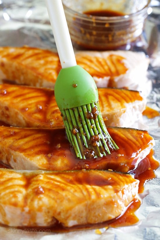 This quick and easy Korean-inspired salmon dish is cooked in the broiler, perfect for weeknight cooking because it takes less than 10 minutes to cook. The glaze is so tasty it would be great with other types of fish as well.